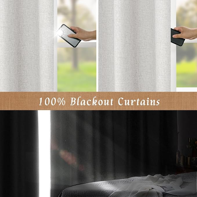 Natural 100% Blackout Linen Curtains 45 Inches 2 Panels, Light Grey | Linen - Image 3