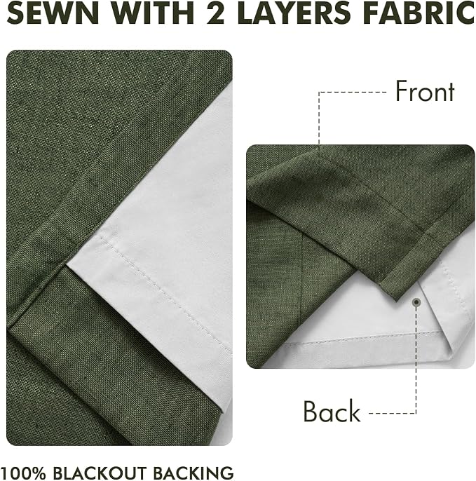 MIULEE Olive Green Pinch Pleated 100% Blackout Linen Curtains 40x90 Inches | - Image 5