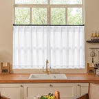 Pleated White Linen Semi Sheer Cafe 30 Inch Curtains 2 Panels | Light Filtering by Twodrapes