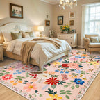 PLHXFR Area Rug 9x12 Living Room: Floral Washable Boho Soft Carpet Beige | - Image 3