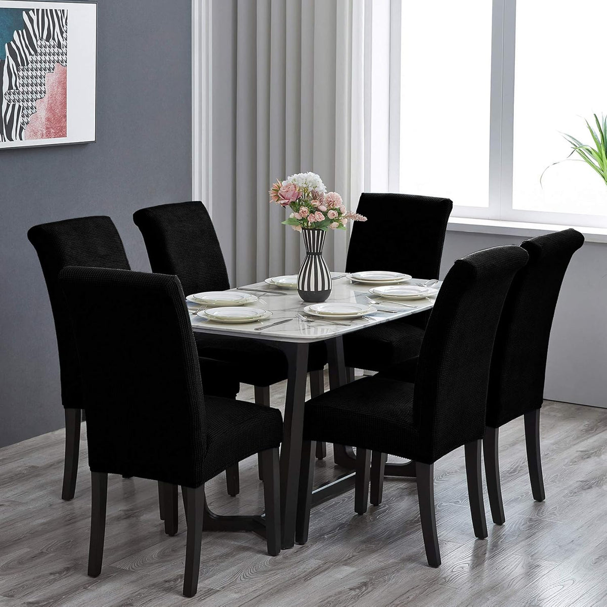 Howhic Stretch Chair Covers for Dining Room Set of 4, Removable Washable Dining Room Chair Covers, Dining Chair Slipcovers Seat Protector, Great for Home Upholstery and Banquet (Black, 4 Pack)