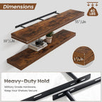 Heimlove 55 Inch Floating Shelves for Wall,10 Deep Large Rustic Brown Wall Shelf with Heavy Duty Brackets,Mounted Storage & Display Shelves for Bedroom,Living Room,Kitchen,Office,Set of 2