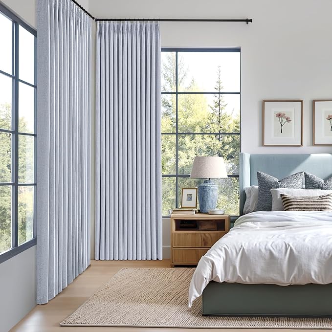 MIULEE Chambray Blue Pinch Pleated 100% Blackout Curtains 40x90 Inches | Room - Image 2
