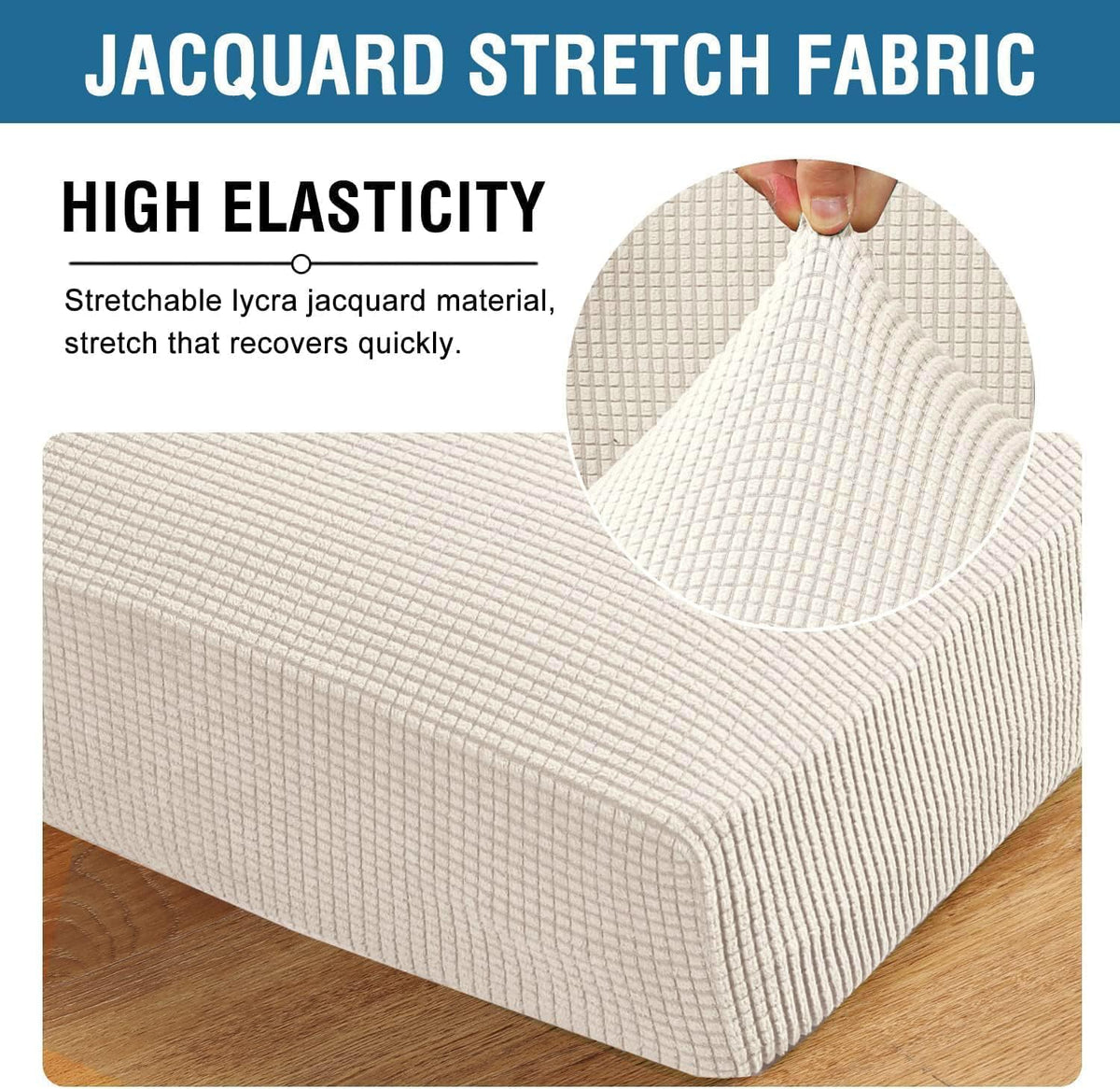 H.VERSAILTEX Super Stretch Individual Seat Cushion Covers Sofa Covers Couch Cushion Covers Slipcover Sets Thick Jacquard Textured Twill Fabric (2 Piece Medium Sofa Cushion Covers, Ivory)