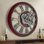 HOIBAI Large Wall Clock, 18 Inch Wall Clocks for Living Room Decor Farmhouse Vintage Rustic Kitchen Wall Decor Vintage Roman Big Oversized Wall Clock for Home Bedroom House Office, Moving Gears Clock