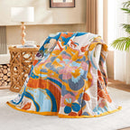 Boho Throw Blanket, Lightweight Blankets for Summer, 100% Cotton Bohemian Decorative Throw Blanket, 80"x90" Reversible Muslin Breathable Woven Farmhouse Blankets Quilt,