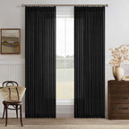 Linen Pleated Light Filtering Black Memory Shaped Curtains 108 Inches Long | by Twodrapes