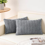 Pack of 2 Corduroy Decorative Throw Pillow Covers 12x24 Inch, Light Grey | Fall by Unknown
