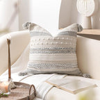 Gray Boho Decorative Throw Pillow Cover 22x22 Square Farmhouse Accent Cushion - Image 6