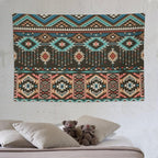 HZOHNAGO Aztec Tapestry Turquoise Blue and Brown and Native American Tribal Pattern Printed Wall Tapestry Wall Hanging for Bedroom Living Room Dorm 90" W x 60" H