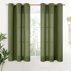 Olive Linen Semi Sheer Curtains 48 Inch Length 2 Panels Light Filtering | Dark by YoungsTex