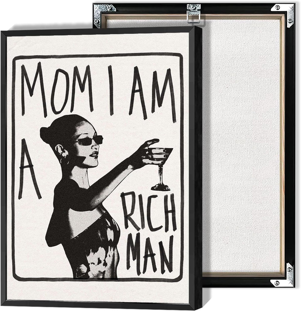 Mom I Am A Rich Man Aesthetic Retro Music Goblet Poster Feminist canvas Wall Art Vintage Bar Cart Wall Decor Preppy Dorm Decor Unique Wall Art prints painting 24x36in Framed