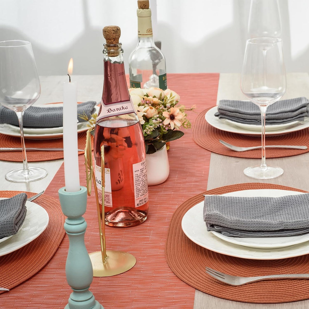 AHHFSMEI Placemats Set of 6 for Dining Table Washable Woven Vinyl Non-Slip 18x12 inches Placemat Heat-Resistant Durable Table Mats for Dining Table Easy to Clean (Burnt Orange 6)