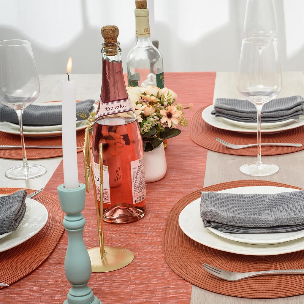 AHHFSMEI Placemats Set of 4 for Dining Table Washable Woven Vinyl Non-Slip 18x12 inches Placemat Heat-Resistant Durable Table Mats for Dining Table Easy to Clean (Burnt Orange 4)