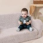 Kids Extra Wide Chairs for Toddler, 2-in-1 Toddler Soft Sherpa Couch Fold Out, Convertible Sofa to Lounger for Girls and Boys, Grey