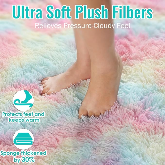 Rainbow Rugs 6x9, Large Fluffy Soft Carpet, Plush Shaggy Rugs - Image 6