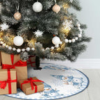Christmas Tree Skirt 48 inches Blue Snowman Christmas Tree Skirt Mat Farmhouse Xmas Ornaments Decorations for Christmas Holiday Party (Blue, 48in)