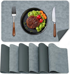 BLESWIN Faux Leather Placemats, PU Dining Table, Waterproof and Oil Resistant Easy to Clean, Heat Resistant Reversible Use Table Mats for Kitchen, Dining Table, Outdoor – 12 × 17 Inch, Grey&Dark Grey
