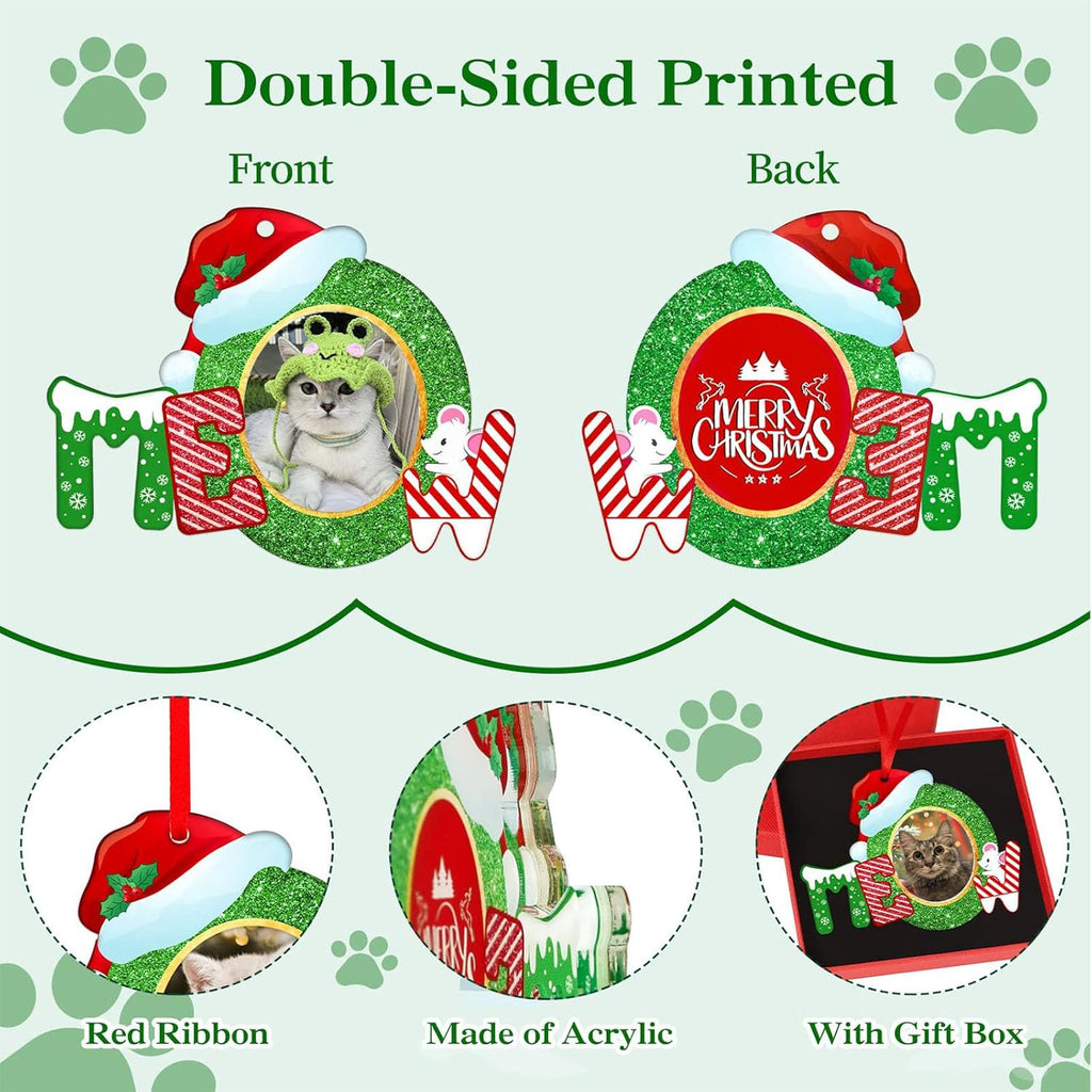Whatsign Cat Picture Frame Ornaments - Christmas Hanging Keepsake Decoration for Christmas Tree Pet Personalized Ornaments for Cat Kitty Pet Lovers Gifts