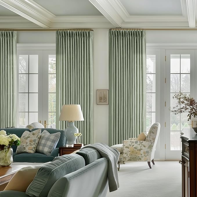 Sage Green Linen Curtains Pinch Pleated 84 Inches Long 2 Panels Set 40x84 | - Image 6