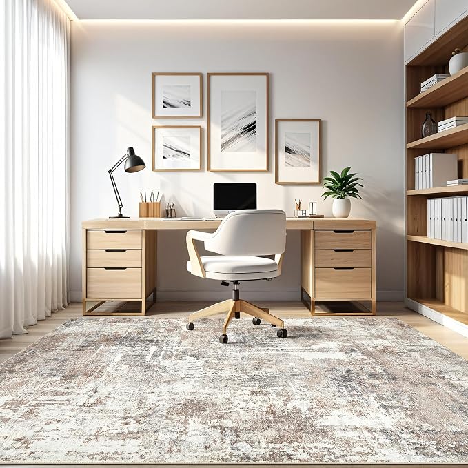 LOONGRUG 7x9 Area Rug Washable Large Neutral Modern Living Room Rugs | Abstract - Image 8