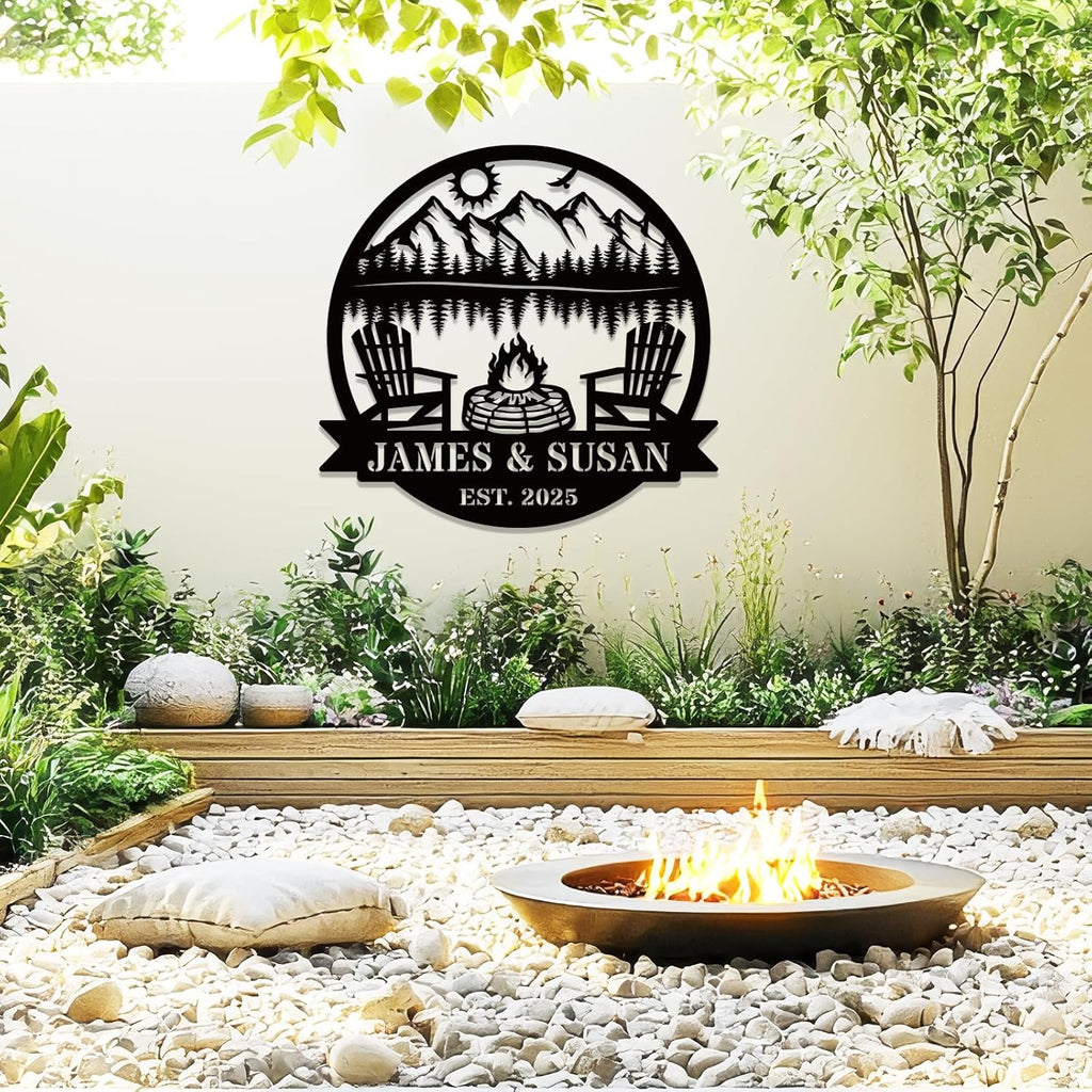 Personalized Camping Signs Custom Outdoor Campfire Metal Sign Custom Mountain Campfire Sign Family Name Sign Personalized Camping Gifts Fire Pit Cabin Campsite Sign(Campfire)