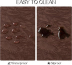 Romanstile Vinyl Placemats Set of 6-12 X 18 Inch - Heat Resistant Non-Slip Embossed Floral Place Mats 100% Waterproof Oilproof Wipeable Faux Leather Table Mats for Kitchen/Dining/Party, Brown