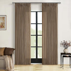 Brown 80 Inch Light Filtering Pinch Pleated Linen Curtains 2 Panels Set | Semi - Image 9
