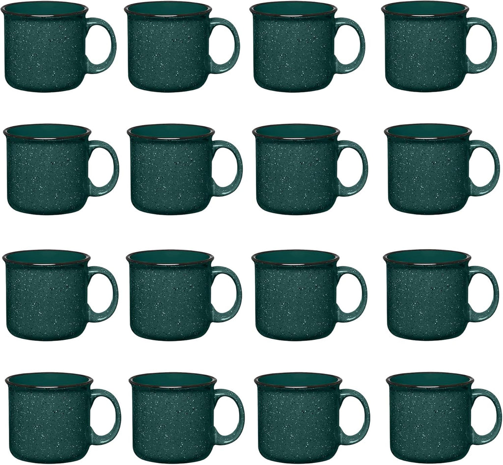 Set of 16 Ceramic Campfire Mugs – 15 Oz, Green – Coffee & Tea Cups for Home, Work, Travel, Camping – Customizable, Great for DIY, Events, Companies