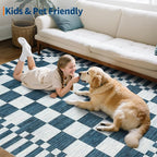 GarveeHome 8x10 Area Rugs Geometric Washable Modern Navy Blue Checkered Rug | - Image 8
