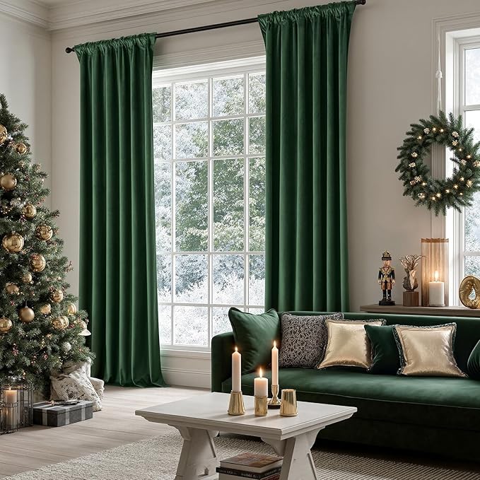 MIULEE Velvet Curtains 50W x 90L 2 Panels Hunter Green Blackout Curtains | - Image 5