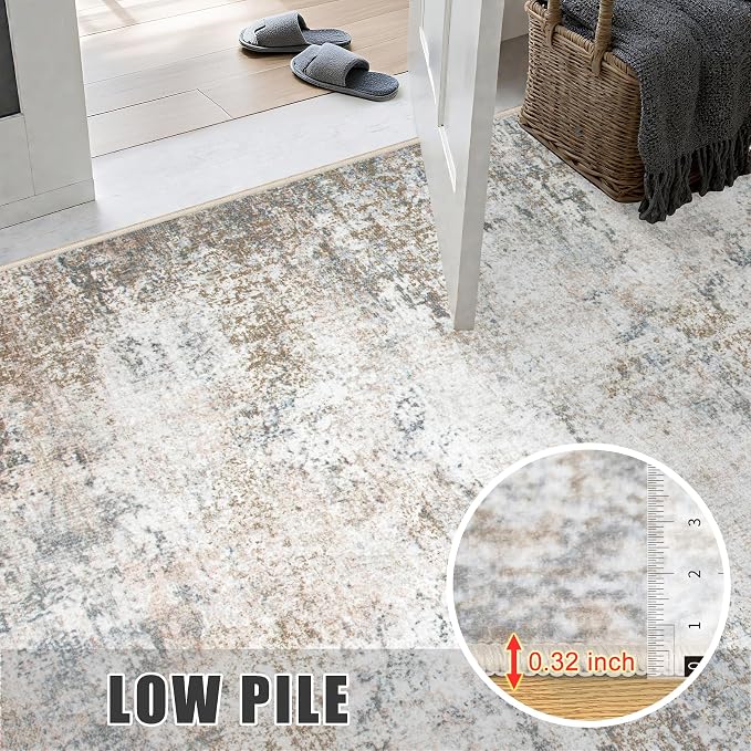 3x10 Washable Runner Rug：Modern Abstract Kitchen Soft Carpet Brown | - Image 7
