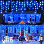 Icicle Christmas Lights Outdoor, 33 FT 400 LED Icicle Lights for Outside 8 Modes with 75 Drops, Plug in Waterproof Hanging Christmas Light for Holiday Pavilion Balcony Decorations, Blue