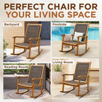 IDZO Wood Wicker Rocking Chair, 400 lbs Capacity, Durable Eucalyptus Wood, Natural Finish, Comfortable Curvy Design, Ideal for Deck, Patio Furniture, and Outdoor Furniture Accent Chair