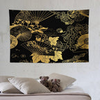 HZOHNAGO Japanese Tapestry Gold Flowers Umbrella Fan Pattern Printed Wall Tapestry Painting Wall Hanging for Bedroom Living Room Dorm 60" W x 40" H