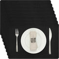 Myir JUN Placemats Dual Sided, Faux Leather Place Mats Set of 8 Indoor Placemats for Dining Table Non-Slip Washable Placemats Heat Resistant Outdoor Table Mats (Set of 8, Black)