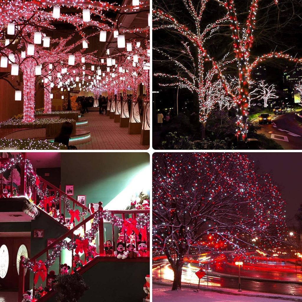 75.8 FT 200 LED Red and White Christmas Lights Outdoor Indoor, Timer & Memory Function & 8 Modes, Extendable Green Wire, Waterproof Fairy Twinkle Lights for Xmas Tree Holiday Party Garden Yard Decor