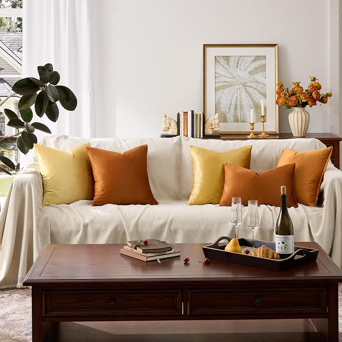 GIGIZAZA Burnt Orange Velvet Throw Pillow Covers 18x18 Pack of 2 | Decorative - Image 8
