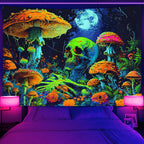 Xiaoput Blacklight Skull, Black Light Skeleton, UV Reactive Neon Gothic Tapestry for Bedroom, Glow in Dark Trippy Forest Wall Hanging, 40X30IN