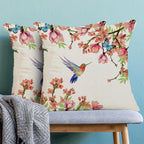 Hummingbird Flower Pillow Covers 20 x 20 Inch Set of 2 for Watercolor Floral and Birds Spring Blooming Decor Throw Pillows Nature Plant Outdoor Decorative Cushion Cases for Couch Bed Decoration