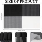 Vinyl Plastic Placemats Set of 4 Washable Heat Resistant Non-Slip Elegant Indoor Outdoor Kitchen Dining PVC Woven Table Place Mats (Black White Lattice Block)