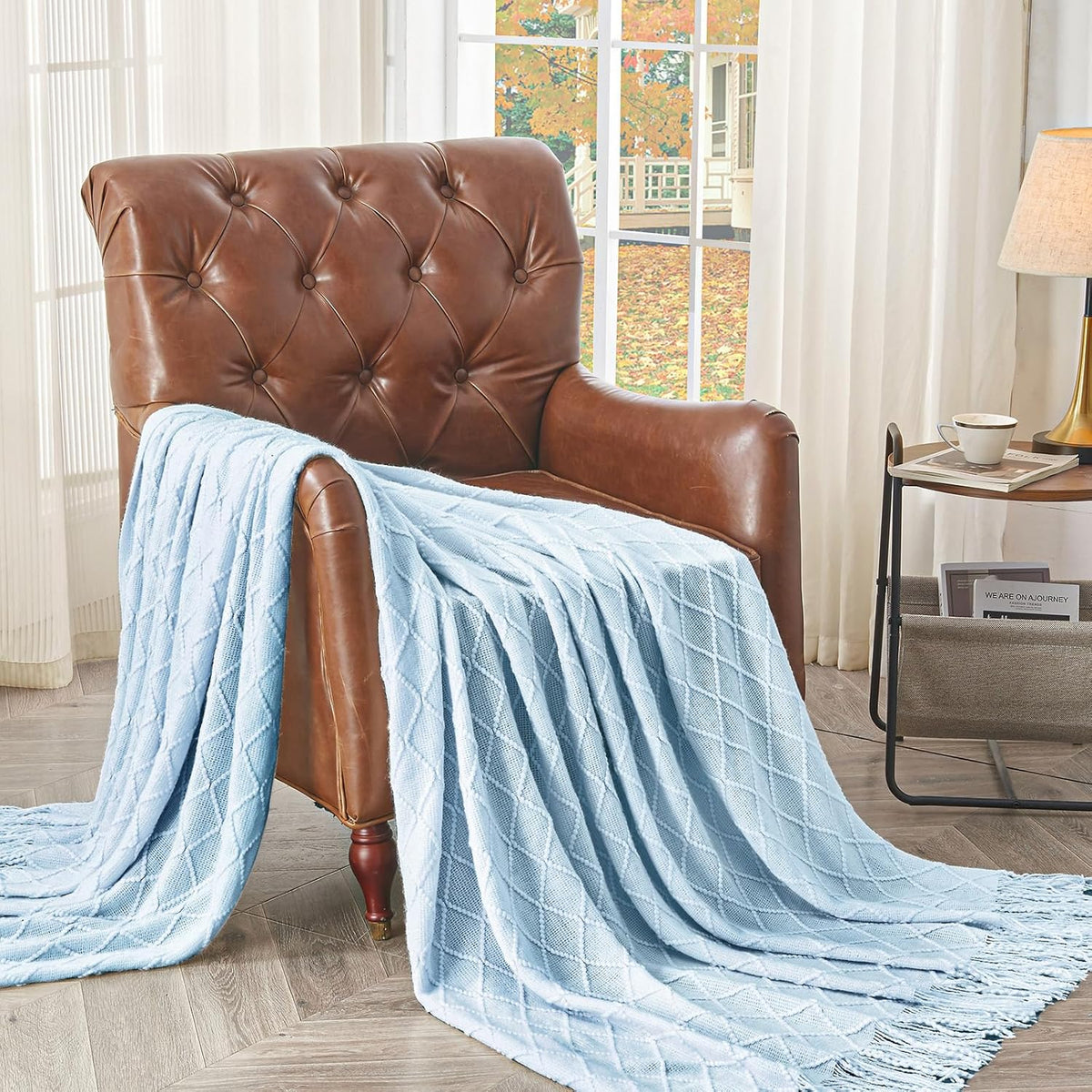 inhand Knitted Throw Blanket for Couch and Bed, Soft Living Room Home Decor Knitted Blanket with Tassel, Outdoor Lightweight Breathable Summer Blanket, Farmhouse Warm Woven Decorative, 50"x60"