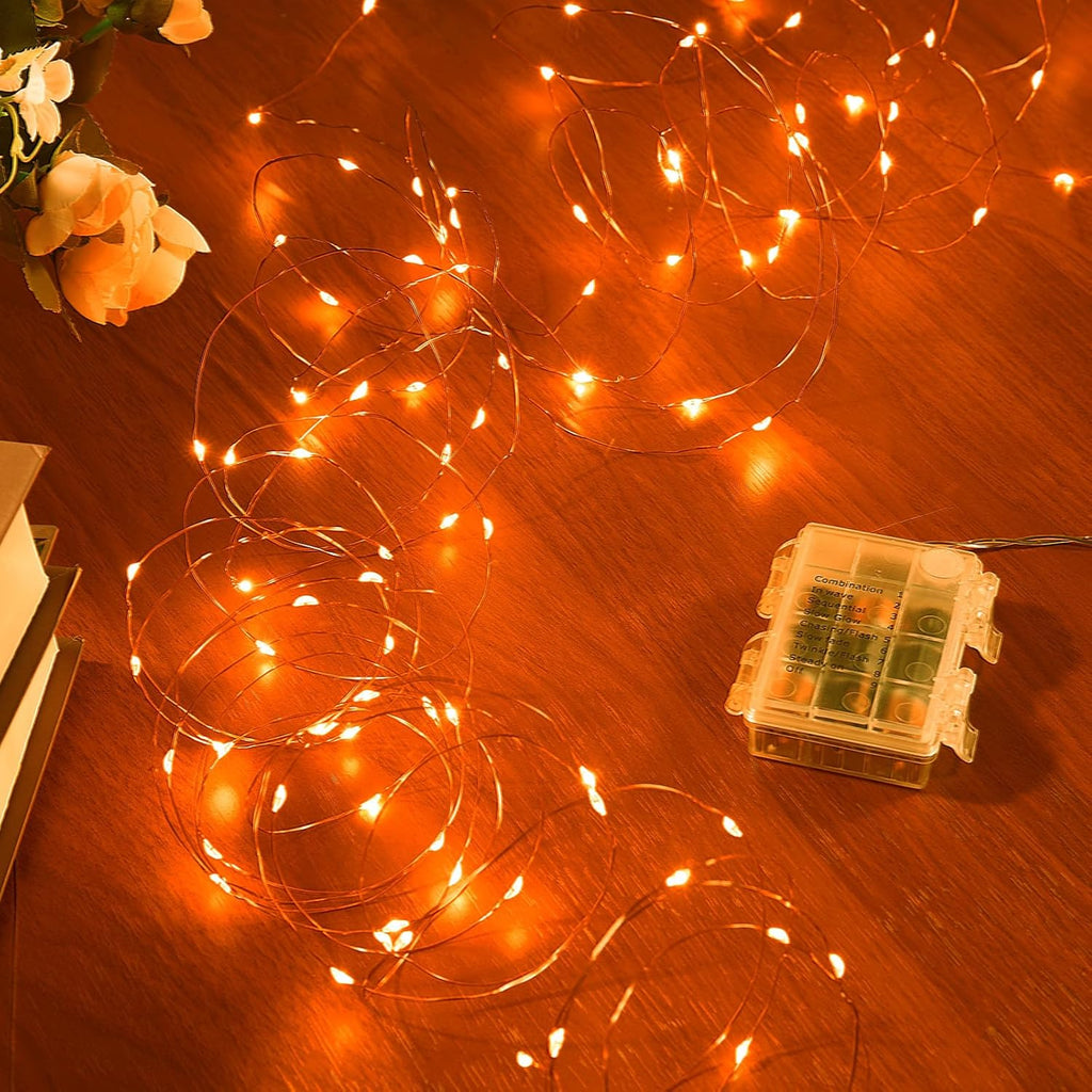 2 Pack 32.8 Ft. Battery Operated Outdoor String Lights with Remote & Timer, LED Orange Fairy Lights, Waterproof Twinkle Lights for Bedroom, Dorm, Mason Jar, Wedding, Party, Christmas