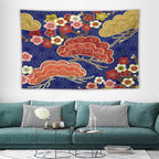 HZOHNAGO Japanese Tapestry Art Abstract Colorful Cherry Blossom Blue Background Pattern Printed Wall Tapestry Painting Wall Hanging for Bedroom Living Room Dorm 60" W x 40" H