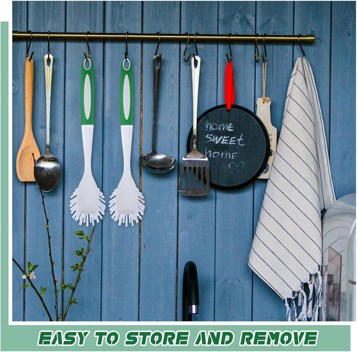 Hsei 30 Pcs Kitchen Scrub Dish Brush Bulk with 11 Inch Handle Cleaning Dish Scrubber with Stiff Bristles Washing Scrub Brushes for Housekeeping for Pots and Pans, Kitchen Sink (Green)