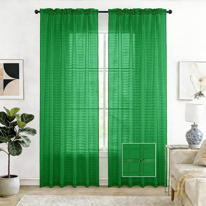 SpaceDresser Check Sheer Curtains 108 Inches Long by SpaceDresser