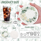 Whaline Eucalyptus Floral Cotton Coasters Flower Leaves Handmade Braided Drink Coasters Green Absorbent Cup Coaster for Spring Wedding Baby Shower Party Home Office Table Decoration, Set of 4
