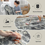 8x10 Area Rugs for Living Room: Washable Abstract Black Grey Gold Carpet | - Image 3