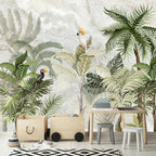 AFZEVEB-Green Forest Nursery Wallpaper Tropical Parrots Wall murals for Kids Room 114"x74" (Not Peel and Stick)