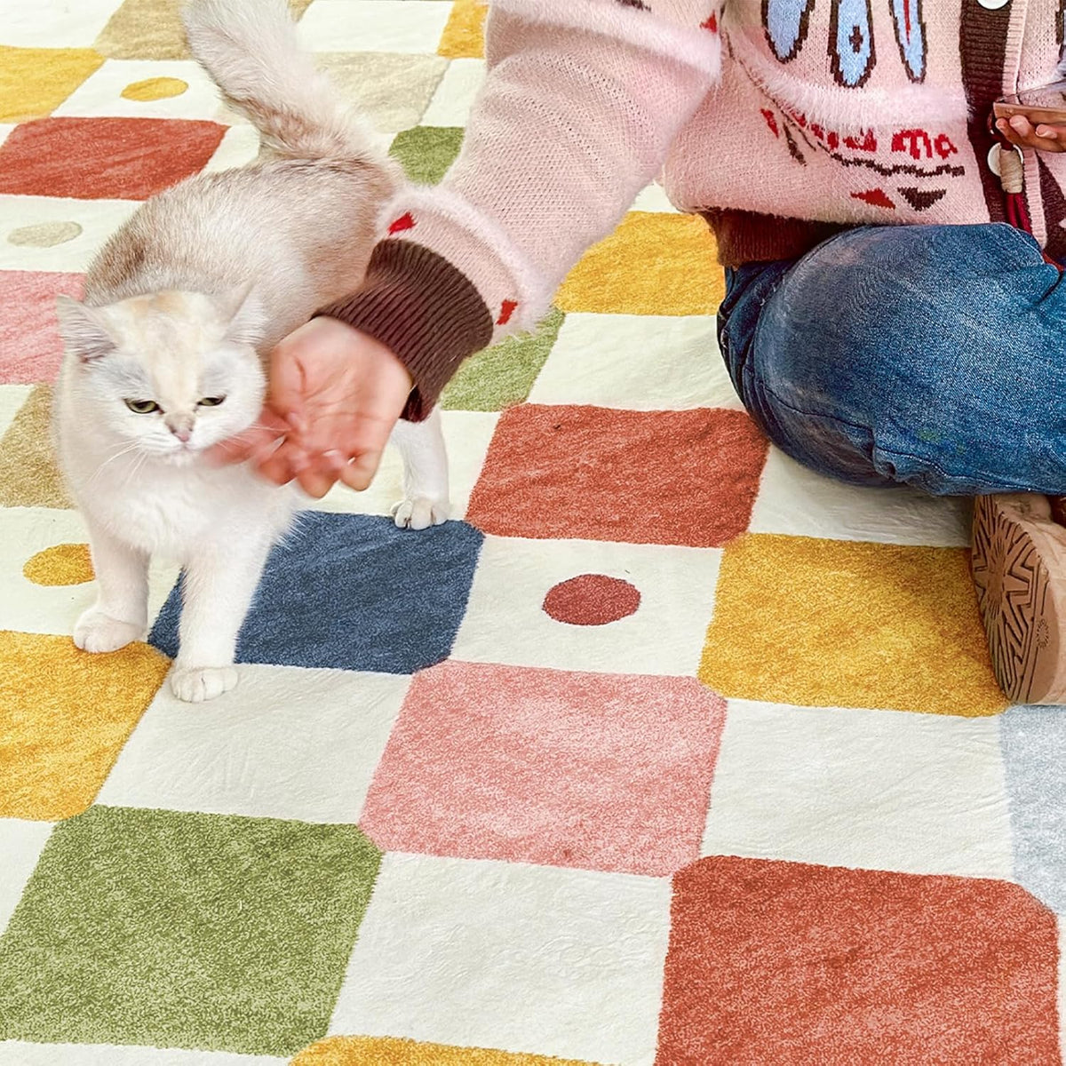 jinchan Area Rug 4x6 Kids Washable Indoor Floor Cover Non-Slip Modern Soft Rug Elementary School Classroom Colorful Diamond Carpet for Nursery Playroom Daycare Bedroom Living Room Circus on Cream